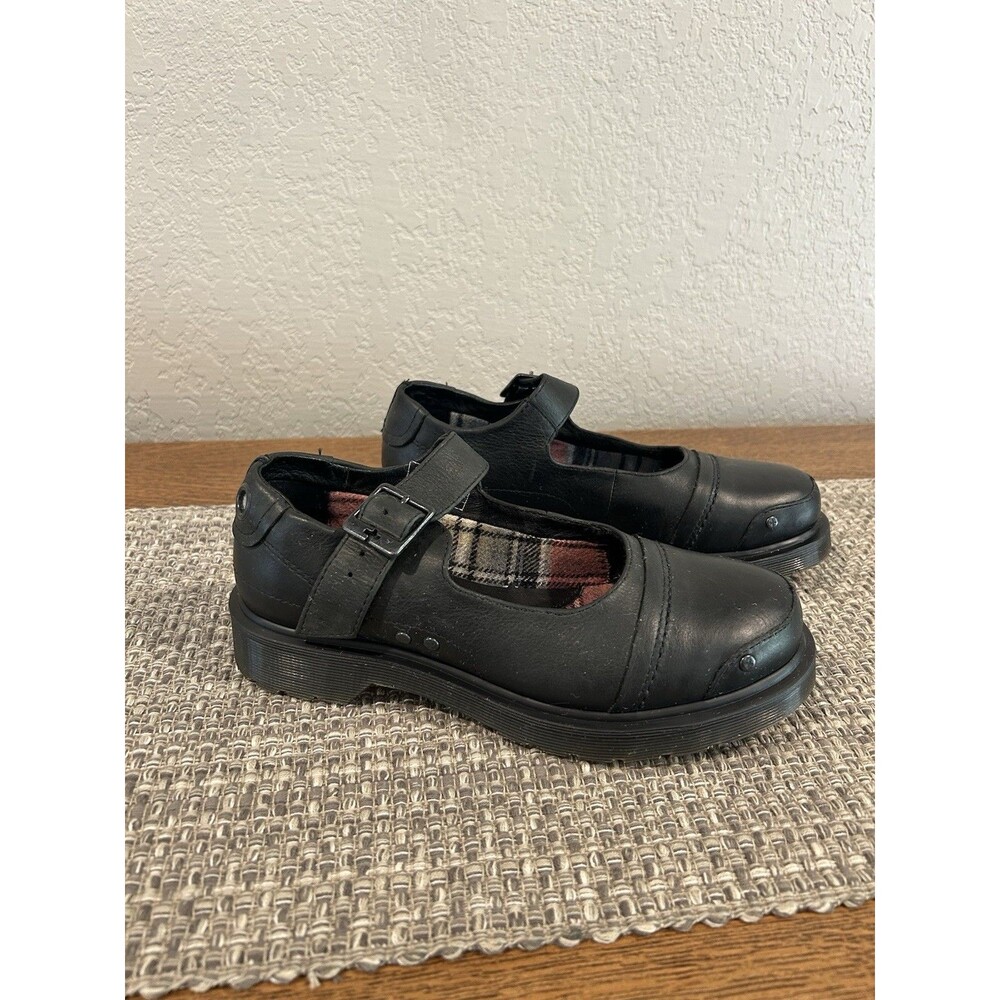 Dr Martens Mary Jane’s Women’s Shoes Black Leather Single Strap Flannel Lining 8
